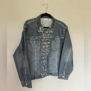 Chico’s Platinum Women’s Denim Embroidered Jacket, Size 3